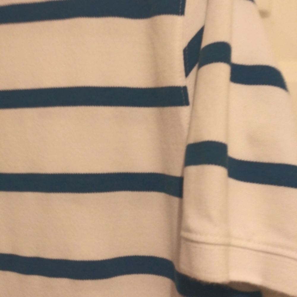 Cactus Performance Mens Short Sleeve Blue & White Stripe  Polo Shirt Sze L #M-16 - Picture 3 of 6